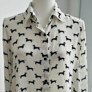 Cartise Ivory & Black Dachshund-Print Lightweight Button Front Blouse – US 4